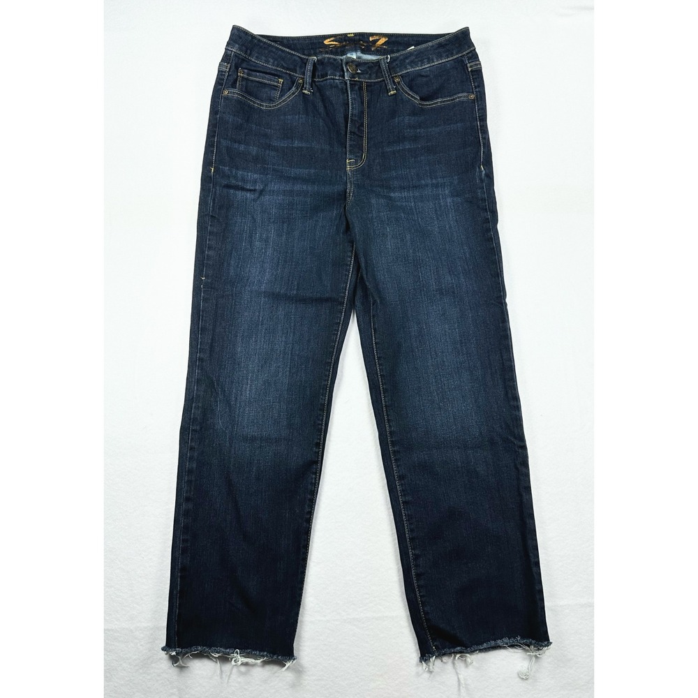 Seven7 Womens Straight Leg Jeans Dark Wash Raw Hem Size 10 Casual Classic Modern